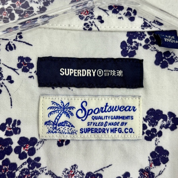 Superdry Mens XL Button Up Shirt White Blue Purple Floral Modal Cotton Short Slv - Picture 4 of 9